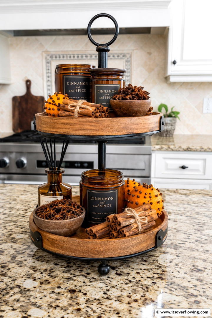 Cinnamon and Spice Scents - 50 Fall Tiered Tray Decor Ideas for Festive Shelves