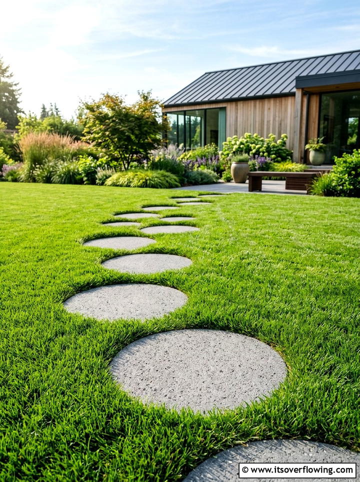 Circular Concrete Pavers In Lawn - 25 small garden ideas with stepping stones