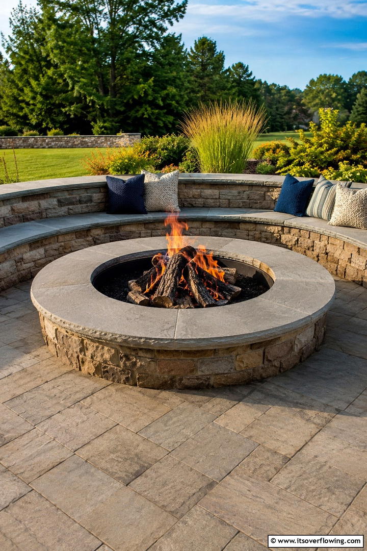 Circular Hearth Fire Pit with Rustic Detailing - 30 Rustic Fire Pit Ideas for Cozy Outdoor Gatherings