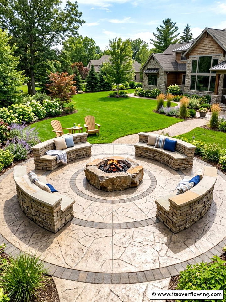 Circular Pattern Patio - 25 backyard ideas with stamped concrete