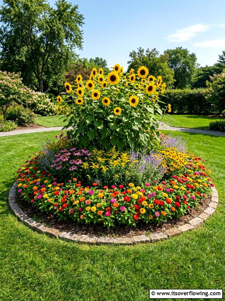 Circular garden island bed - 25 creative garden ideas with pollinator beds