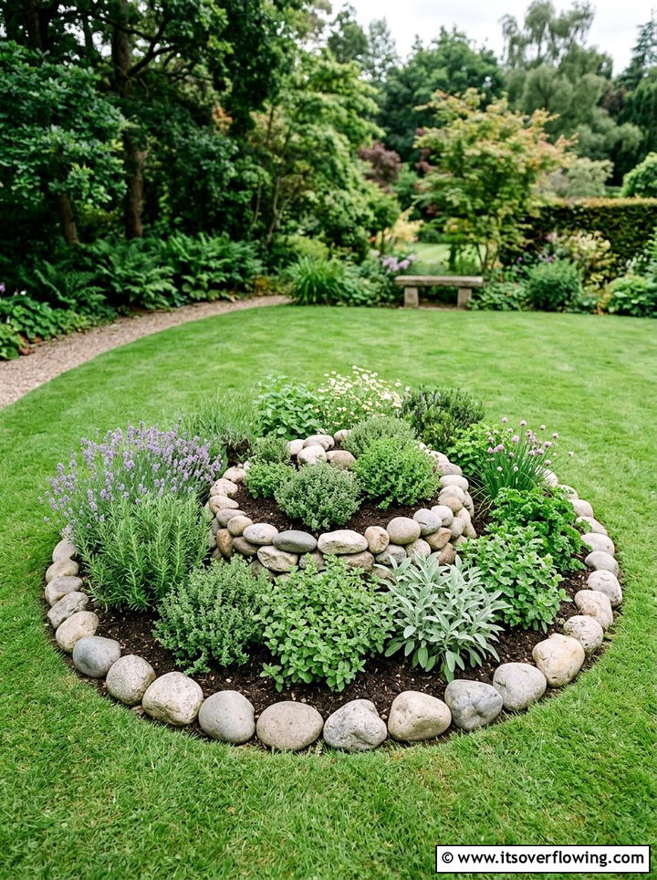 Circular rock herb garden - 25 garden ideas with herb spirals