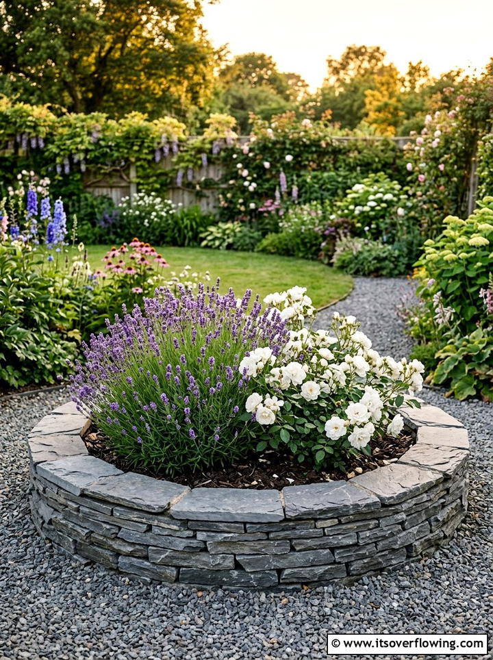 Circular stone garden border - 25 creative garden ideas with geometric beds