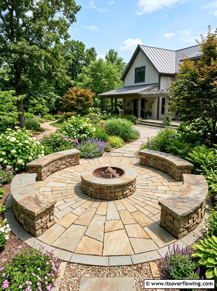 Circular stone patio - 25 garden design ideas with curves