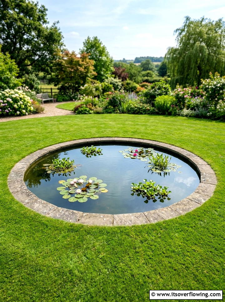 Circular sunken pond - 25 garden design ideas with water features