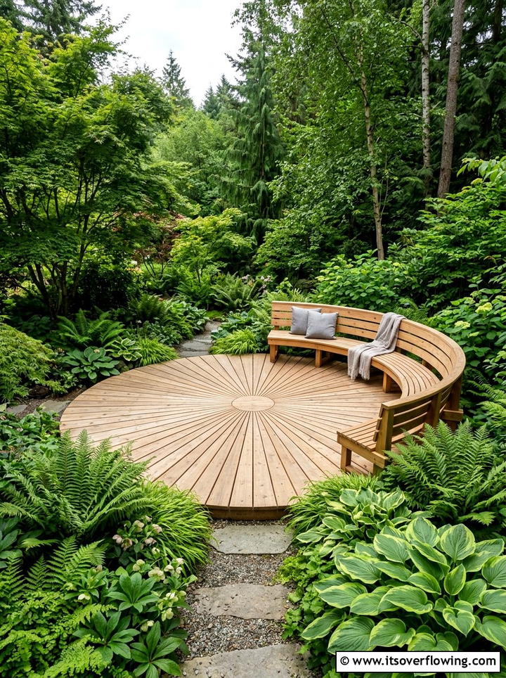 Circular wooden deck - 25 garden design ideas with curves
