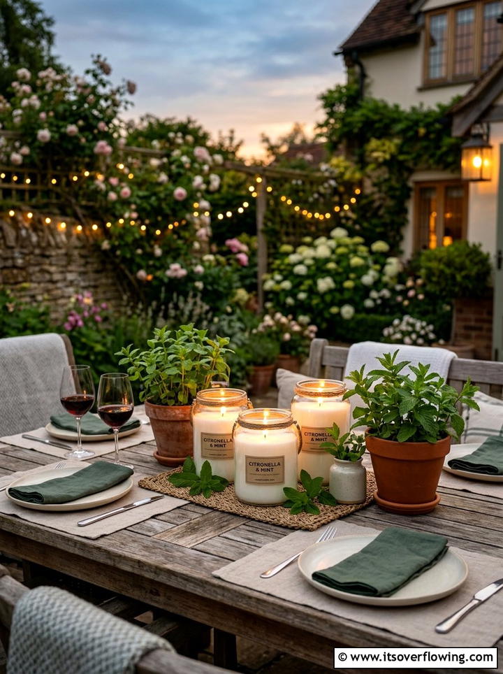 Citronella candle setup - 25 garden decor ideas for apartments
