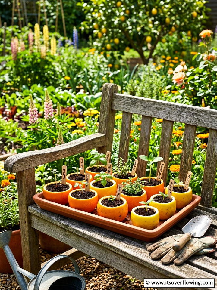 Citrus Peel Seed Starter - 25 recycled garden ideas with seed starting trays