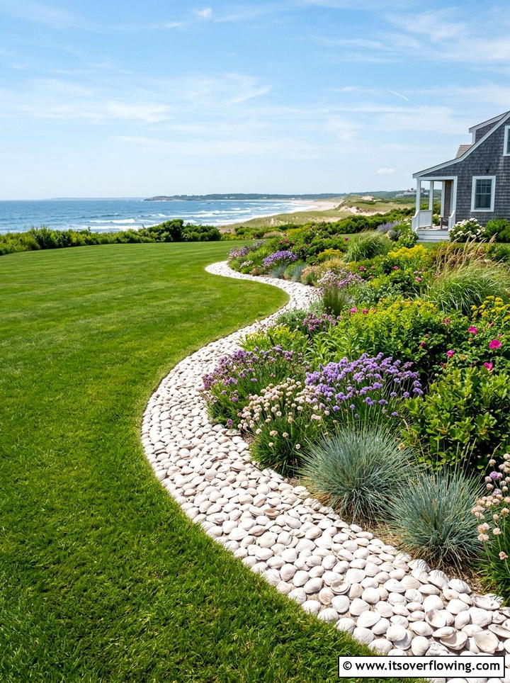 Clam shell border for seaside landscaping - 25 garden ideas with shell borders