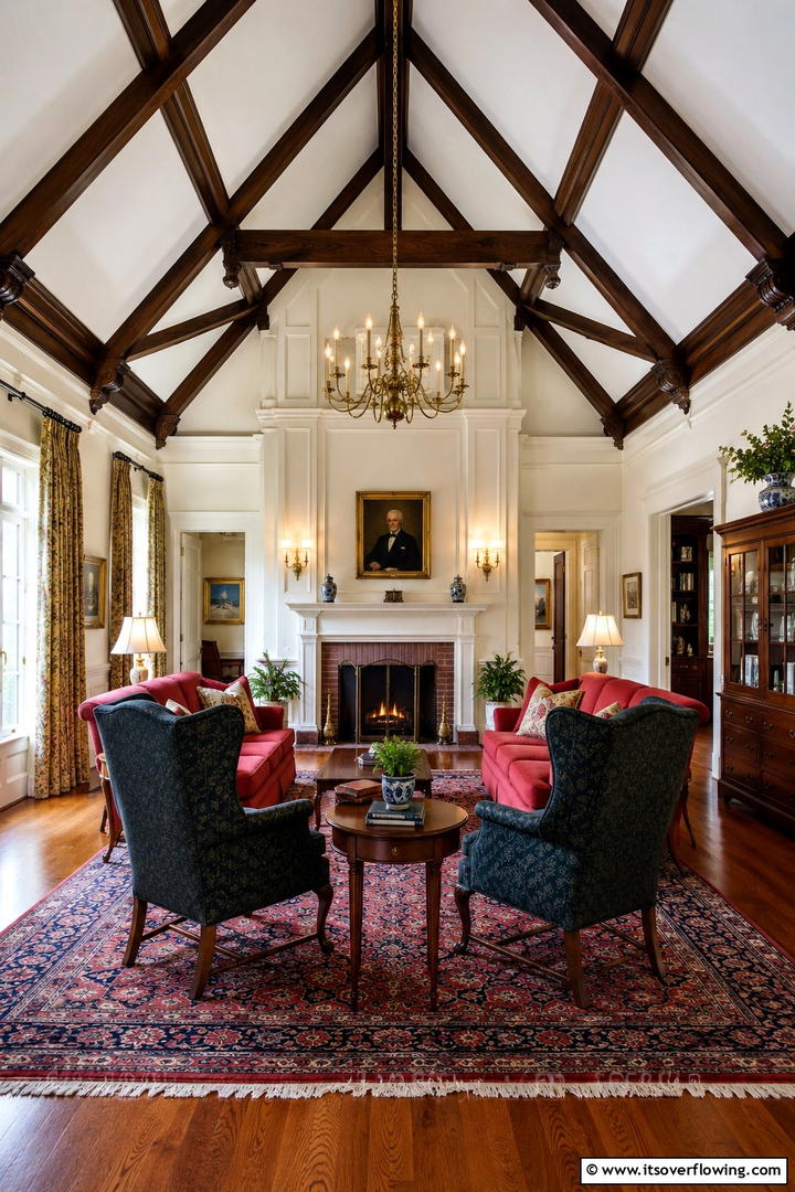 Classic Colonial Revival - 30 Vaulted Ceiling Ideas with Beams for Dramatic Room Designs