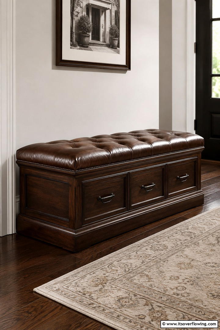 Classic Leather Topped Bench - 30 Functional Mudroom Bench Ideas for Organized Entryways