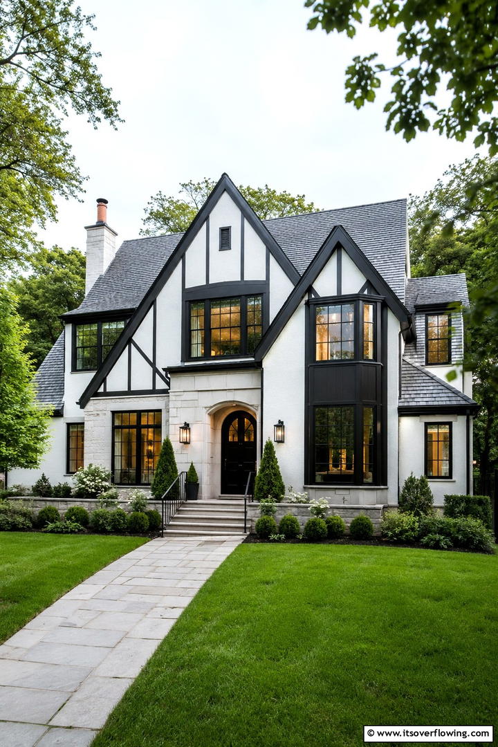 Classic Meets Modern Fusion - 30 Modern Tudor Exterior Ideas for Timeless Curb Appeal