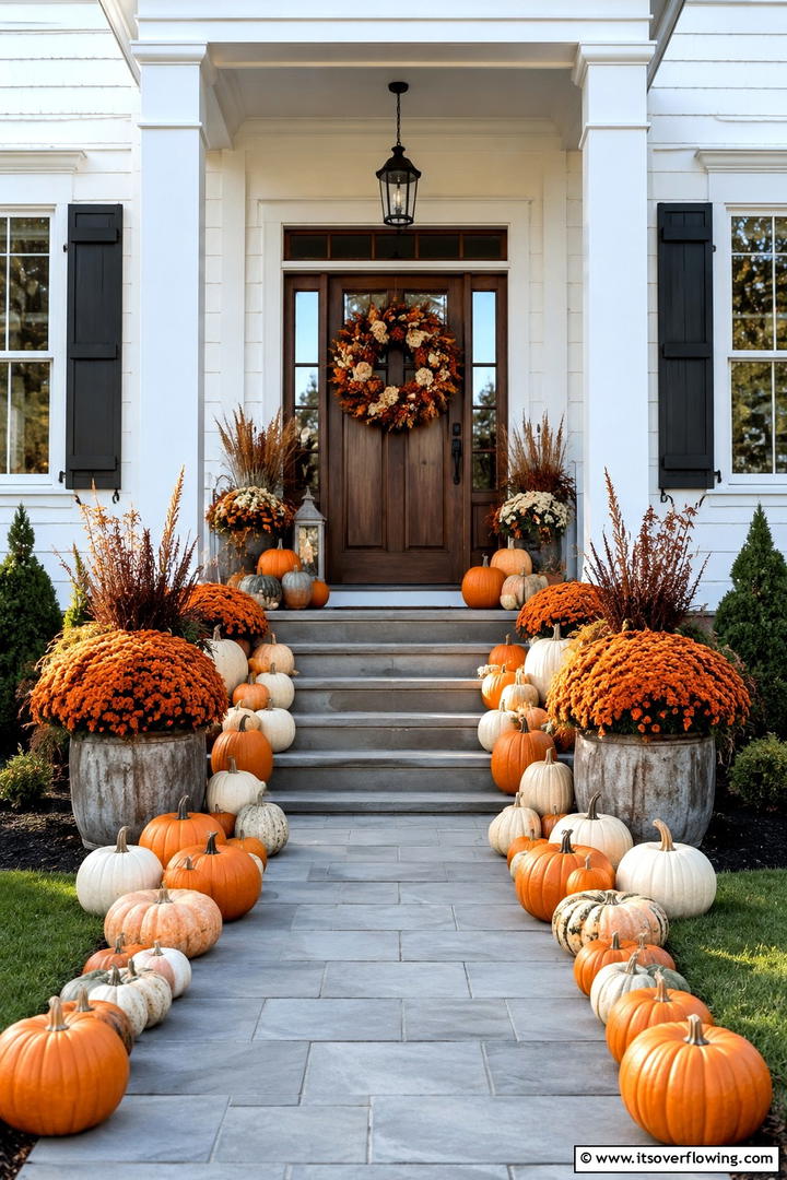 Classic Pumpkin Pathway Porch - 50 Fall Porch Decor Ideas for Welcoming Outdoor Spaces
