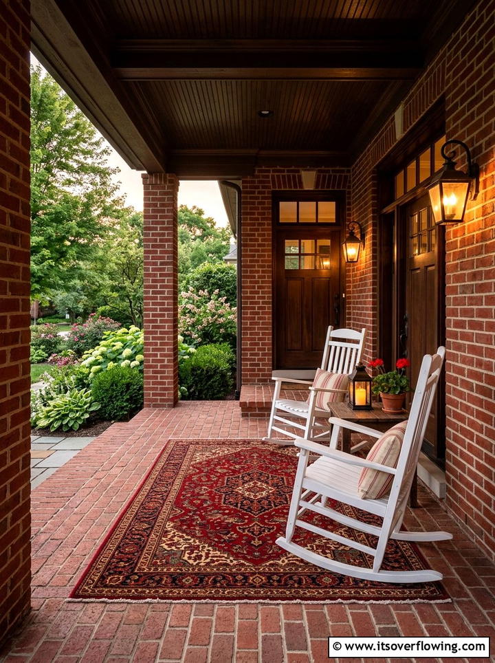Classic Red Brick - 25 front porch ideas with outdoor rug