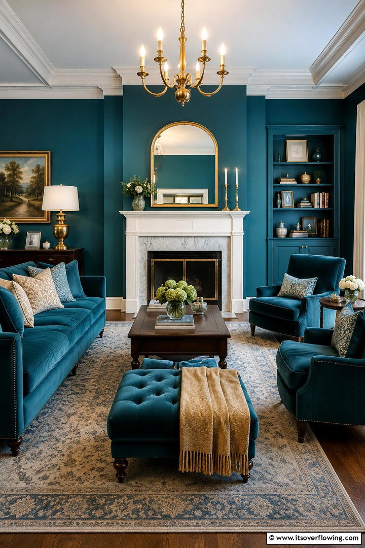 Classic Teal Statement - 30 Teal Living Room Ideas for Bold & Serene Interior Spaces