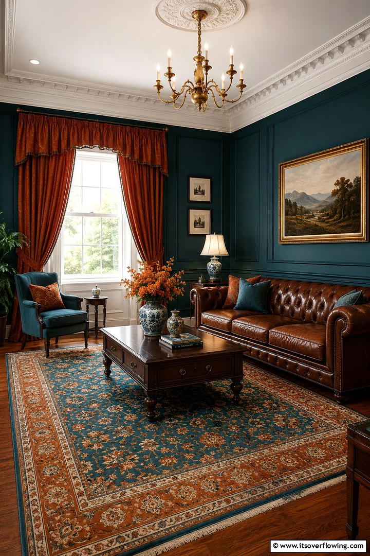 Classic Teal and Orange Traditional Room - 30 Teal & Orange Room Color Schemes for Vibrant Home Decor