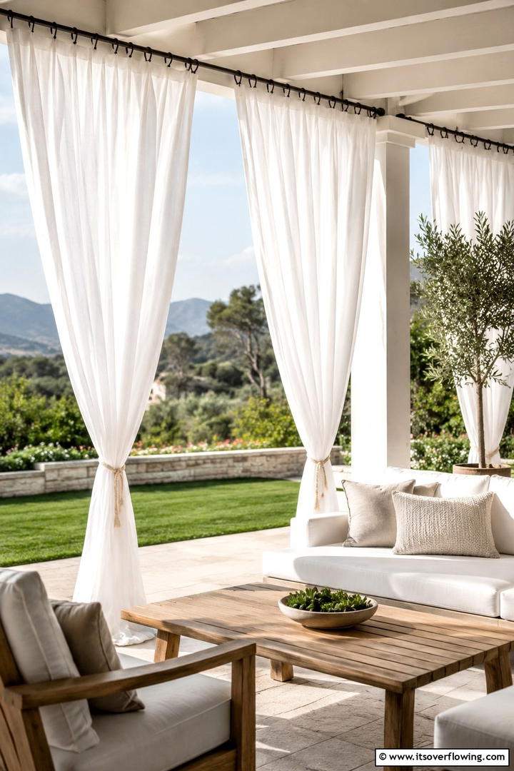 Classic White Linen Curtains - 30 Patio Curtain Ideas to Enhance Outdoor Privacy & Style