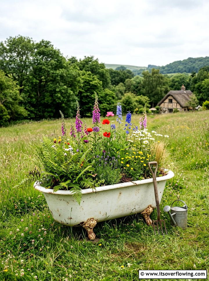 Clawfoot Bathtub Garden - 25 upcycled garden ideas with rustic style