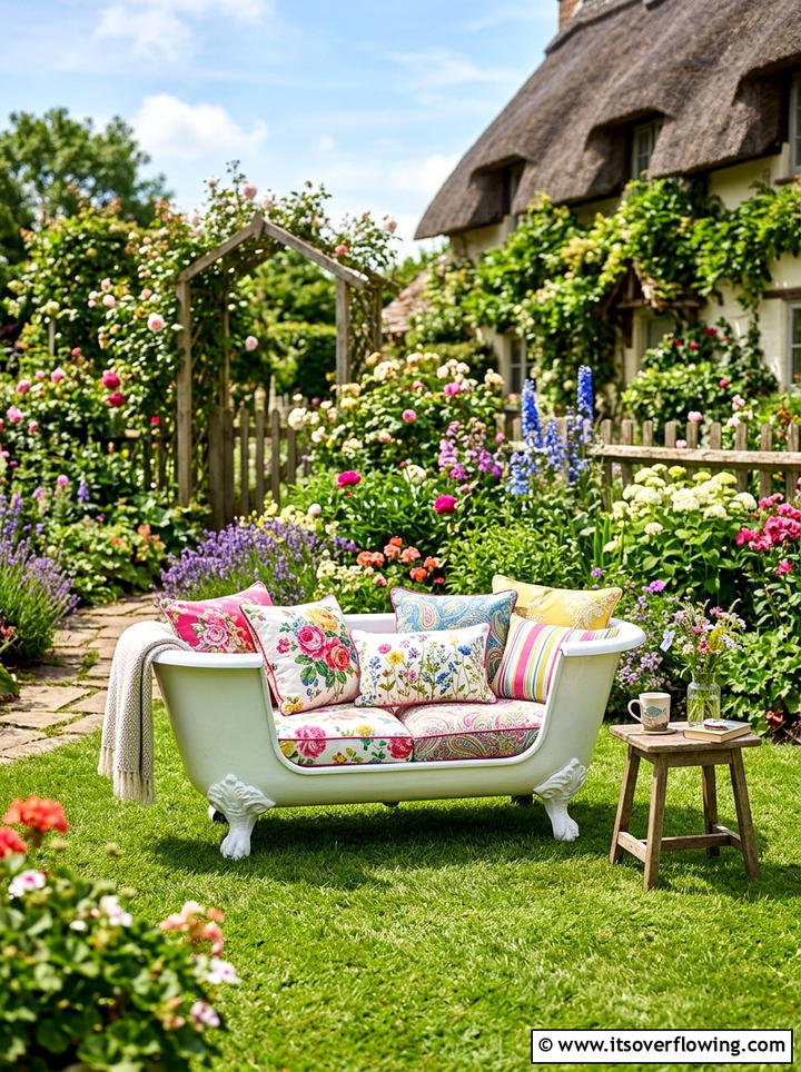 Clawfoot Bathtub Garden Sofa - 25 upcycled garden ideas with garden benches