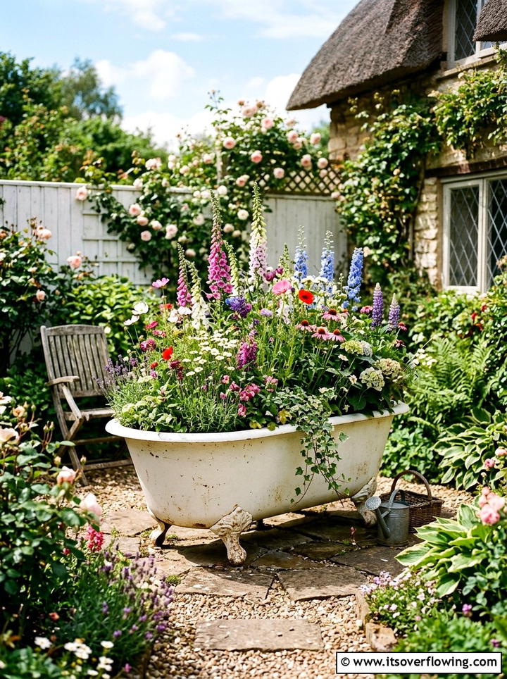 Clawfoot Bathtub Garden - 25 reusing old things ideas for small garden