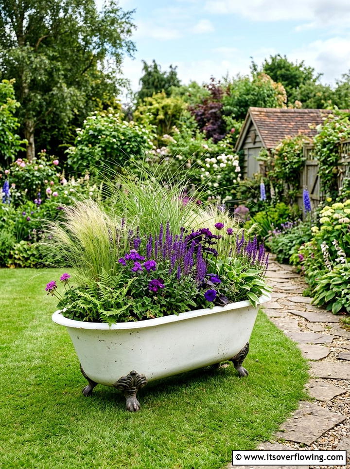 Clawfoot Bathtub Planter - 25 garden ideas with old furniture