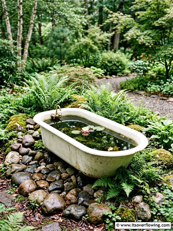 Clawfoot Bathtub Pond - 25 reusing old things ideas for rustic garden look