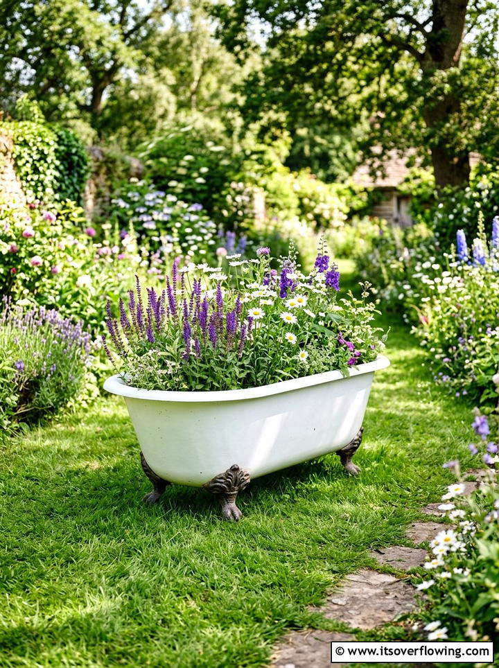 Clawfoot Tub Focal - 25 backyard ideas with vintage planters