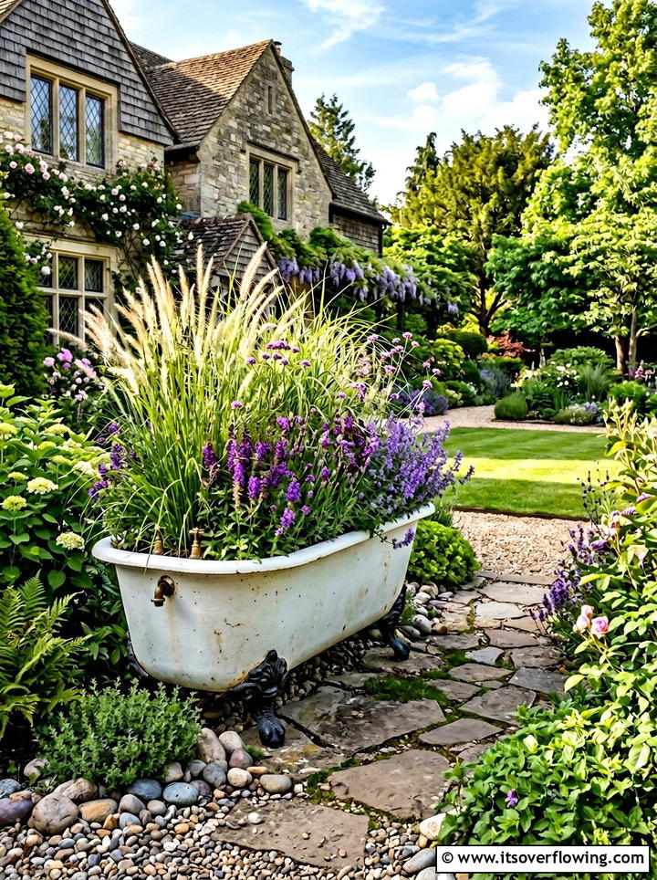 Clawfoot Tub Planter - 25 upcycled garden ideas for front yards