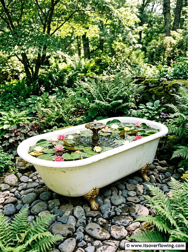 Clawfoot Tub Pond - 25 backyard ideas with old furniture