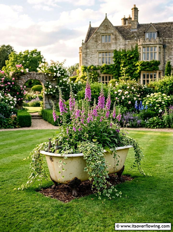 Clawfoot bathtub flower bed - 25 creative garden ideas with unusual planters