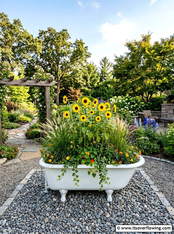 Clawfoot bathtub garden bed - 25 reusing old things ideas for modern garden look