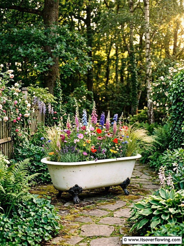 Clawfoot bathtub planter - 25 reusing old things ideas for garden decor