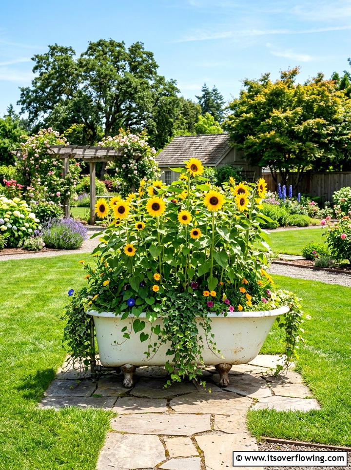 Clawfoot bathtub planter - 25 upcycled garden ideas for sunny spaces