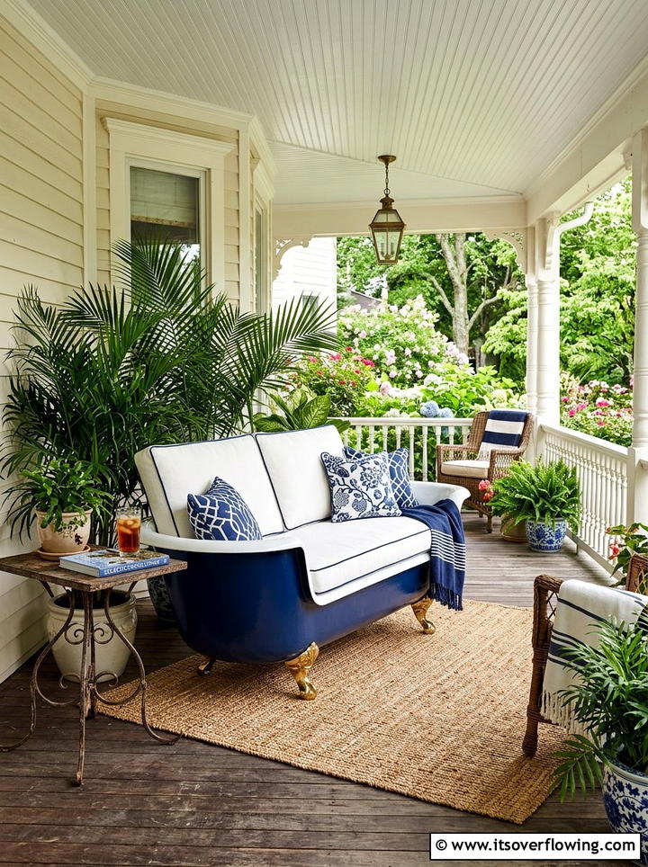 Clawfoot tub outdoor sofa - 25 front porch ideas with repurposed furniture