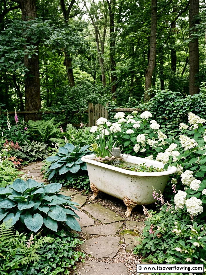 Clawfoot tub perennial garden - 25 upcycled garden ideas with old tubs