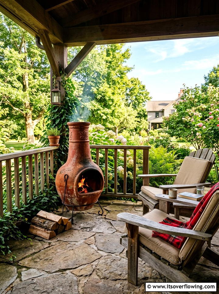 Clay Chiminea Fireplace - 25 front porch ideas with boho style