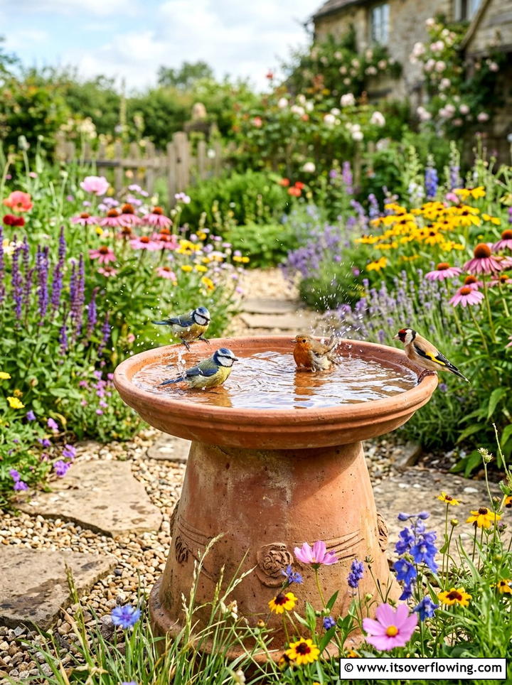 Clay Pot Bird Bath - 25 garden ideas with terracotta crafts