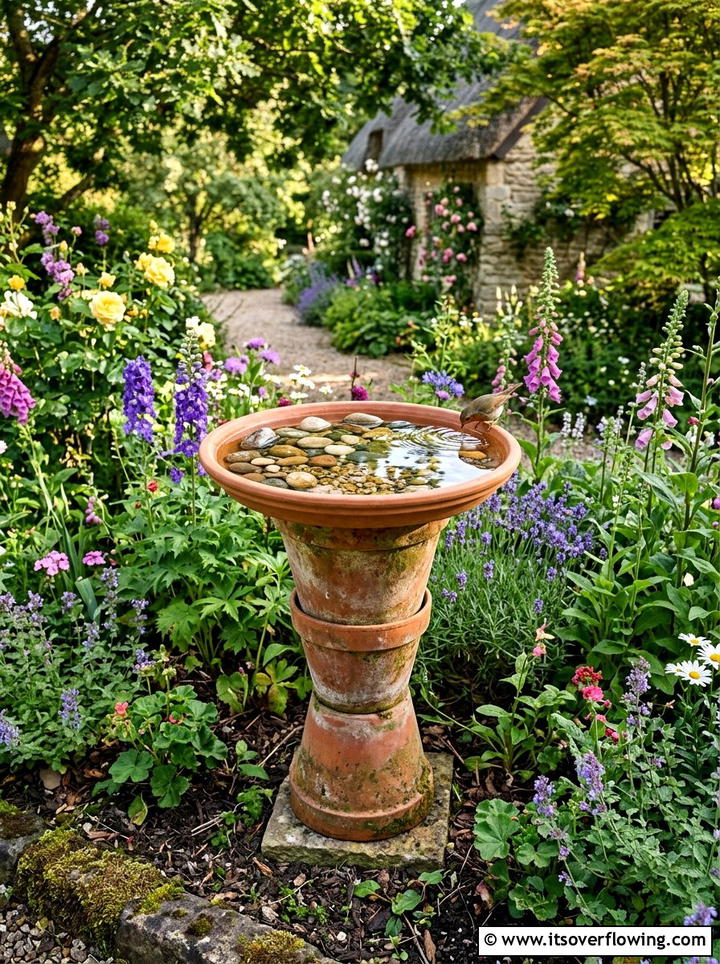 Clay Pot Bird Bath - 25 garden decor ideas with terracotta pots