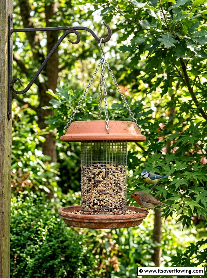 Clay Pot Bird Feeder - 25 garden ideas with terracotta crafts
