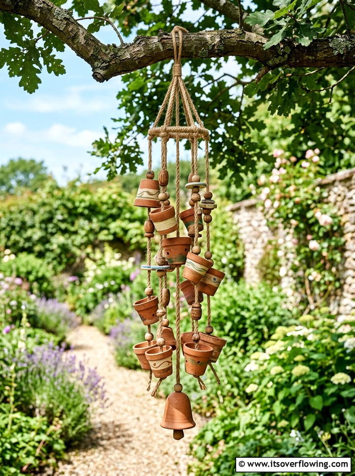 Clay Pot Chime - 25 garden decor ideas with terracotta pots