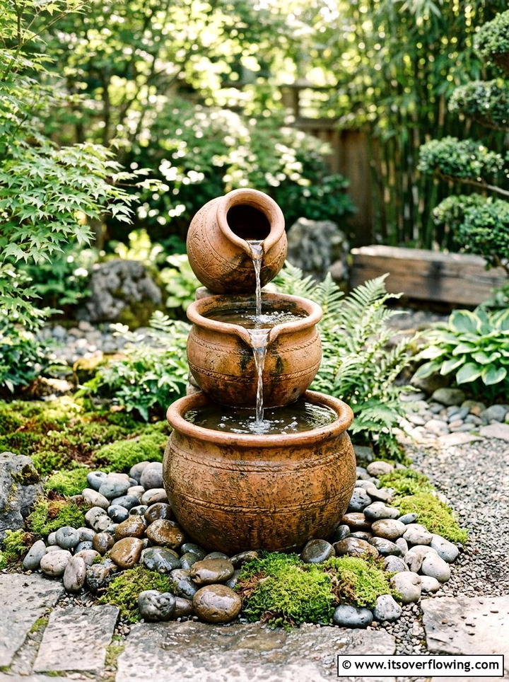 Clay Pot Fountain - 25 garden ideas with sustainable materials