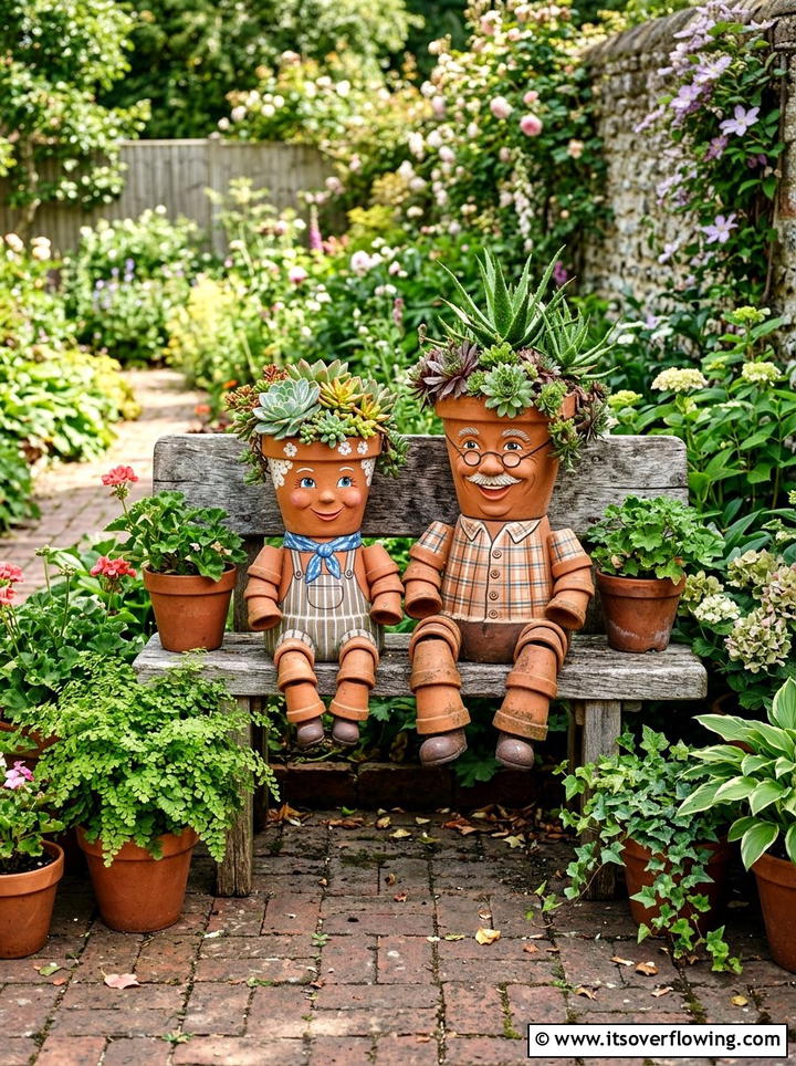 Clay Pot Garden People - 25 garden ideas with terracotta crafts