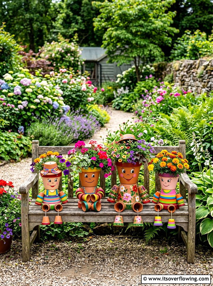 Clay Pot People - 25 garden decor ideas with terracotta pots