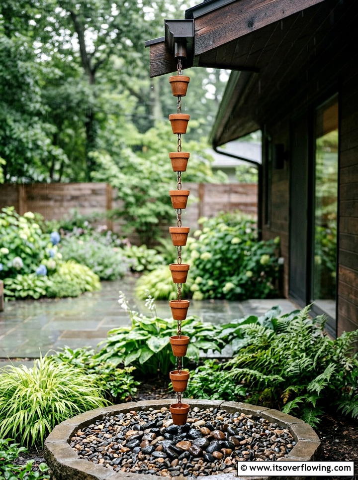 Clay Pot Rain Chain - 25 garden ideas with terracotta crafts