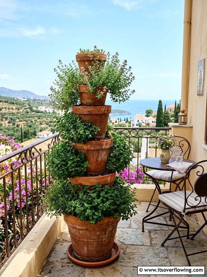 Clay Pot Tower - 25 small garden ideas with herbs