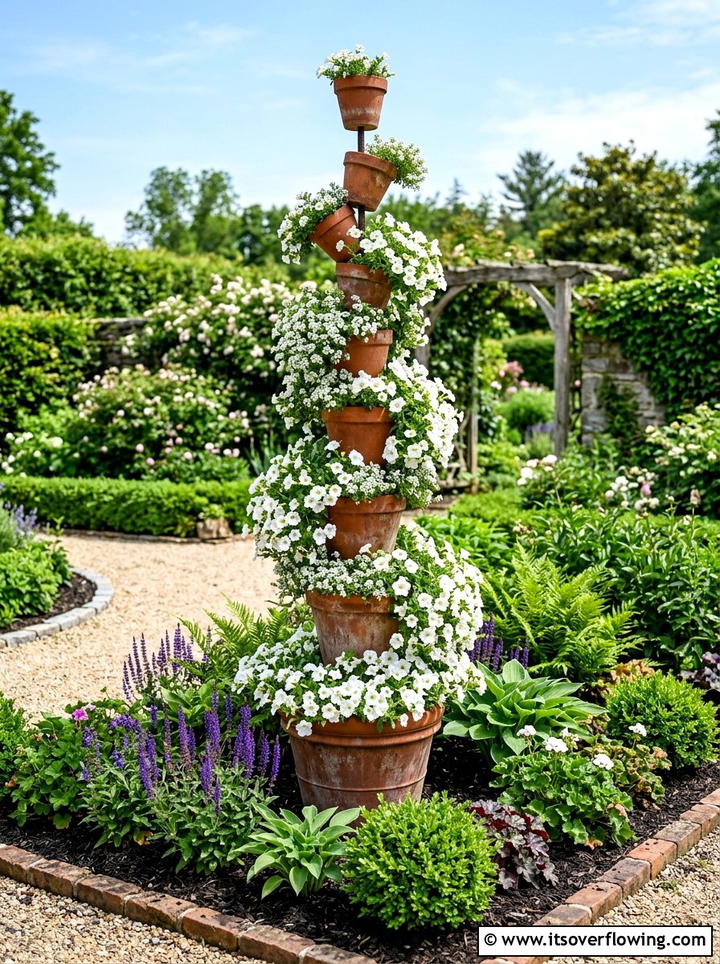 Clay Pot Vertical Tower - 25 cheap garden ideas with simple planters