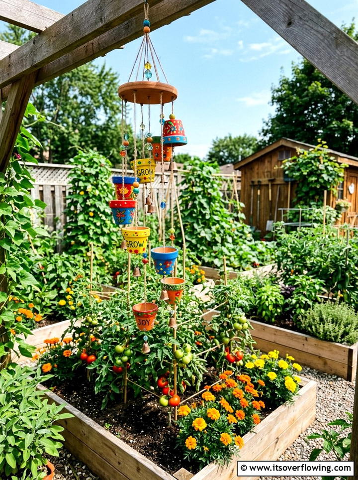 Clay Pot Wind Chimes For Vegetable Patch - 25 garden decor ideas with wind chimes