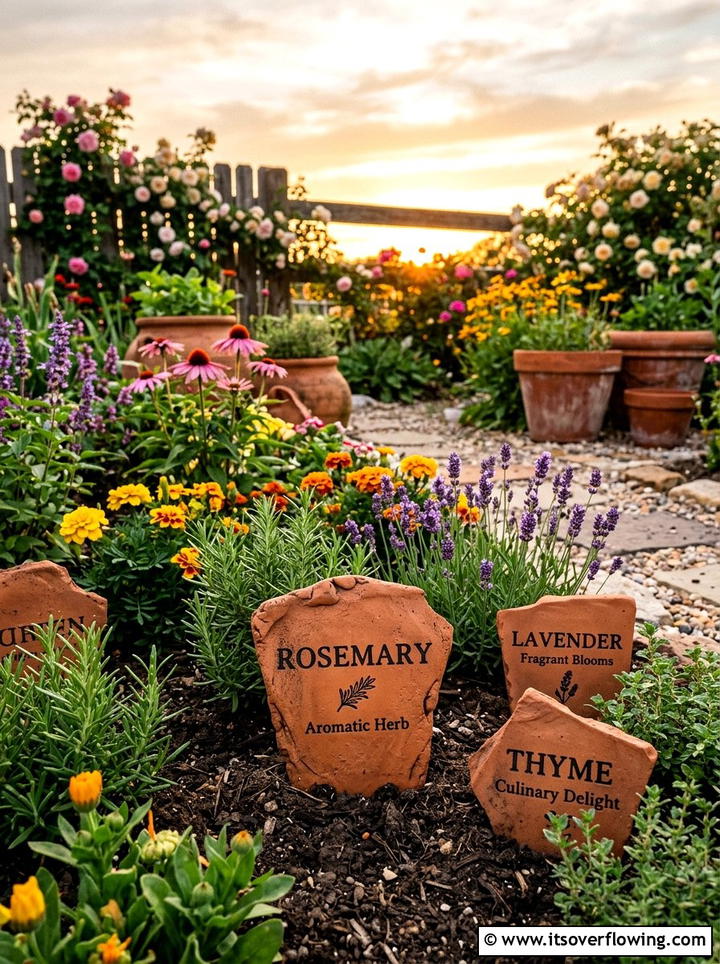 Clay shard labels - 25 recycled garden ideas with plant labels