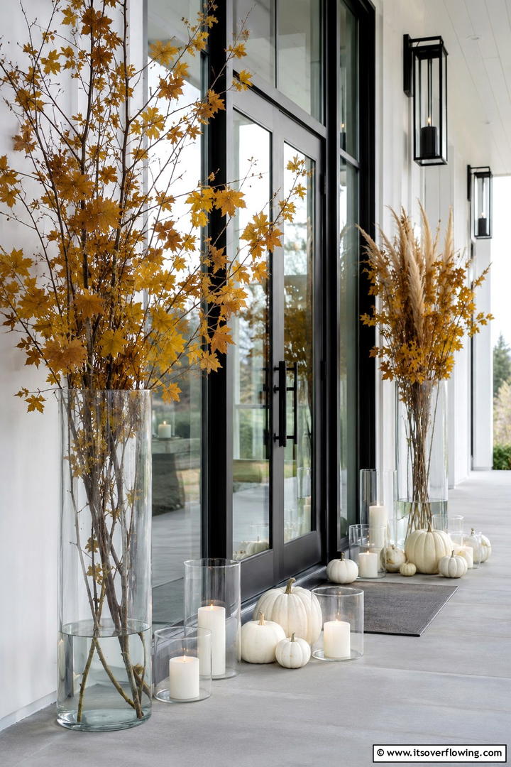 Clear Glass and Simple Stems - 50 Modern Fall Porch Decor Ideas Roundup- Warm Welcomes