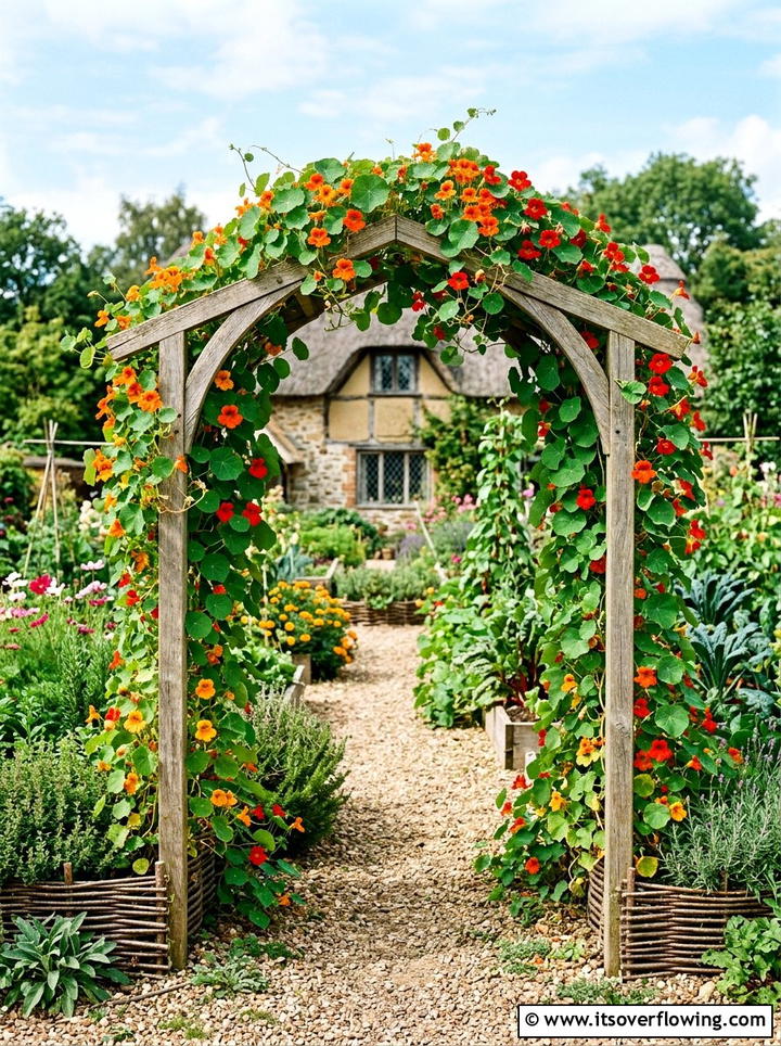 Climbing Nasturtium Arch - 25 creative garden ideas with archway flowers